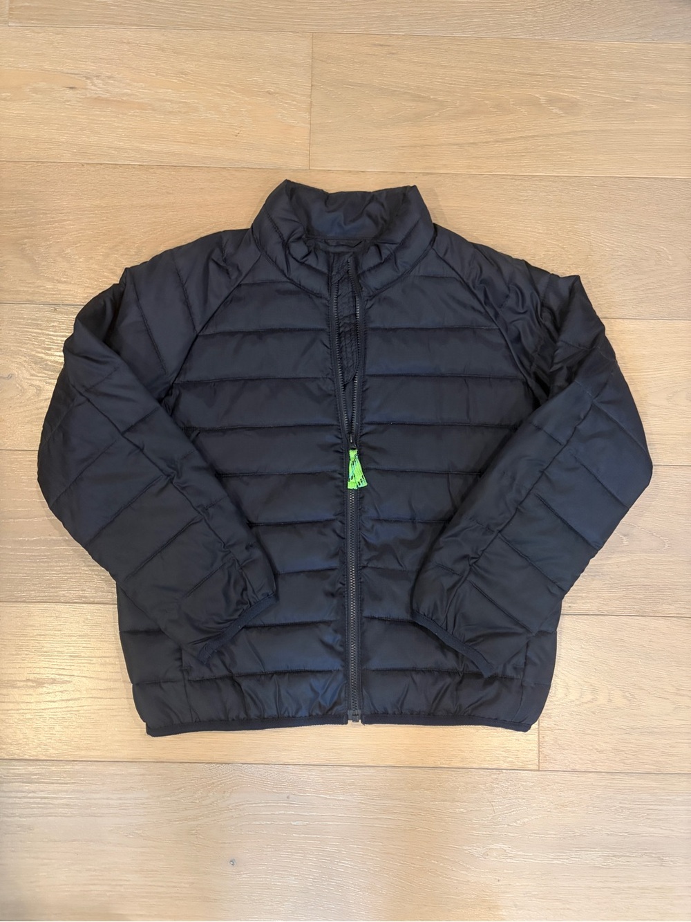 Crewcuts Navy Blue Quilted Packable Puffer Jacket with Green Zipper Tab